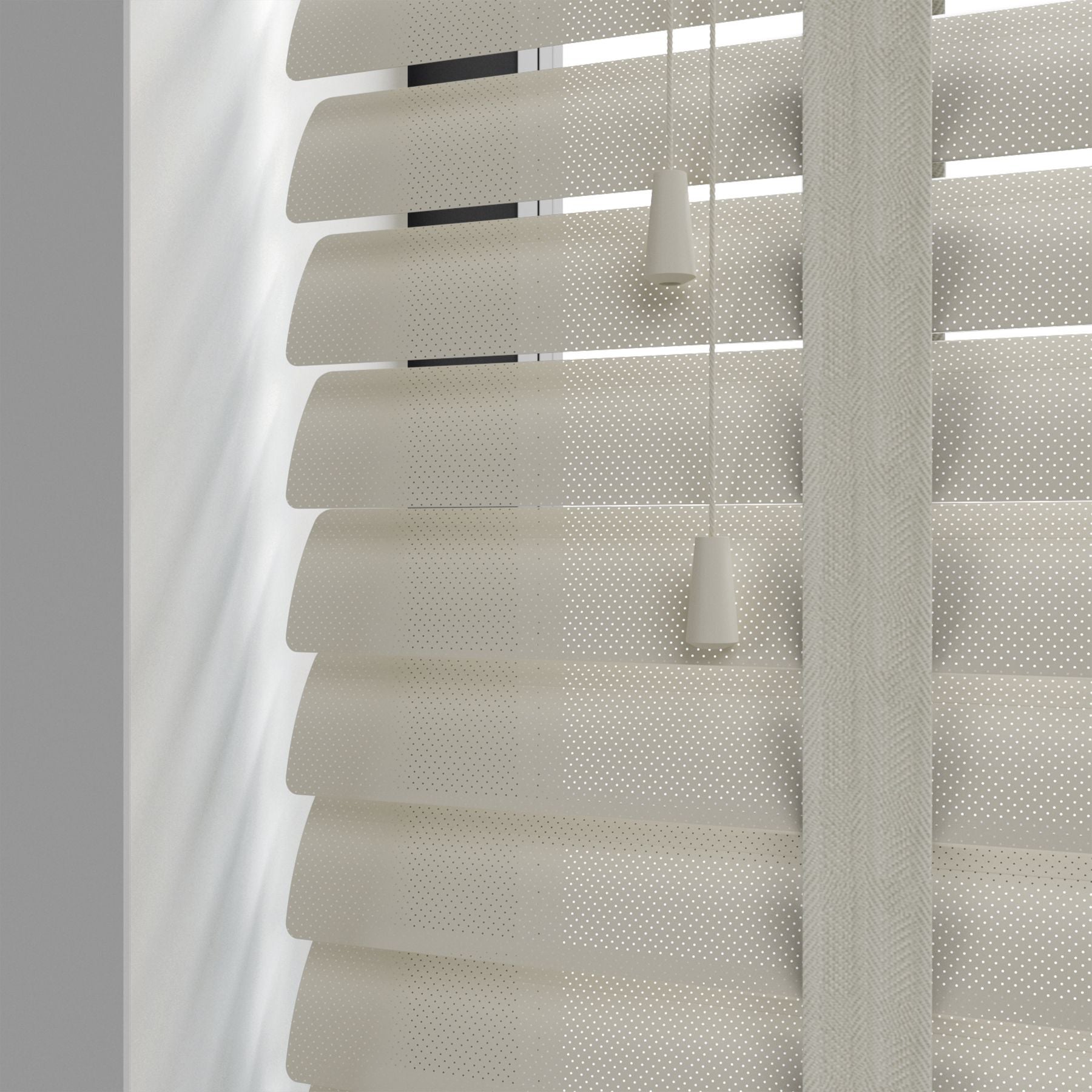 Geperforeerd magnolia aluminium jaloezieën bieden een verfijnde en luchtige esthetiek met hun subtiele perforaties in een magnoliakleurig ontwerp. Vervaardigd van duurzaam aluminium, eenvoudig te onderhouden en met flexibele licht- en privacyopties.