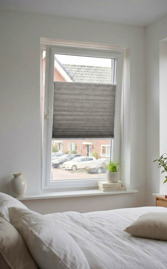 Easy Click Plisségordijn lichtdoorlatend - Double taupe grijs