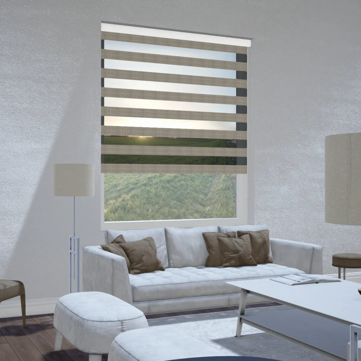 Duo rolgordijn lichtdoorlatend - Puzzle lichtbruin