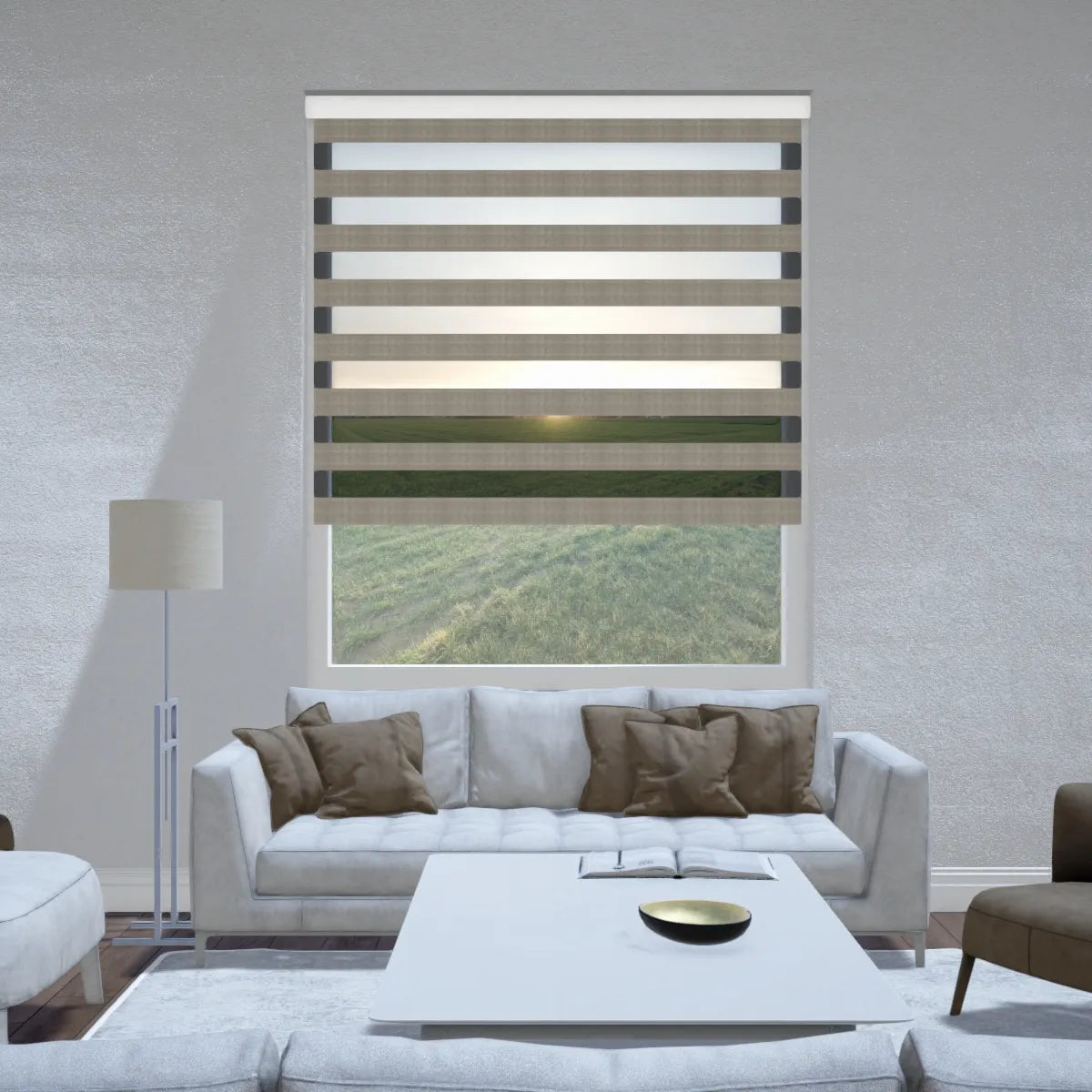 Duo rolgordijn lichtdoorlatend - Puzzle lichtbruin