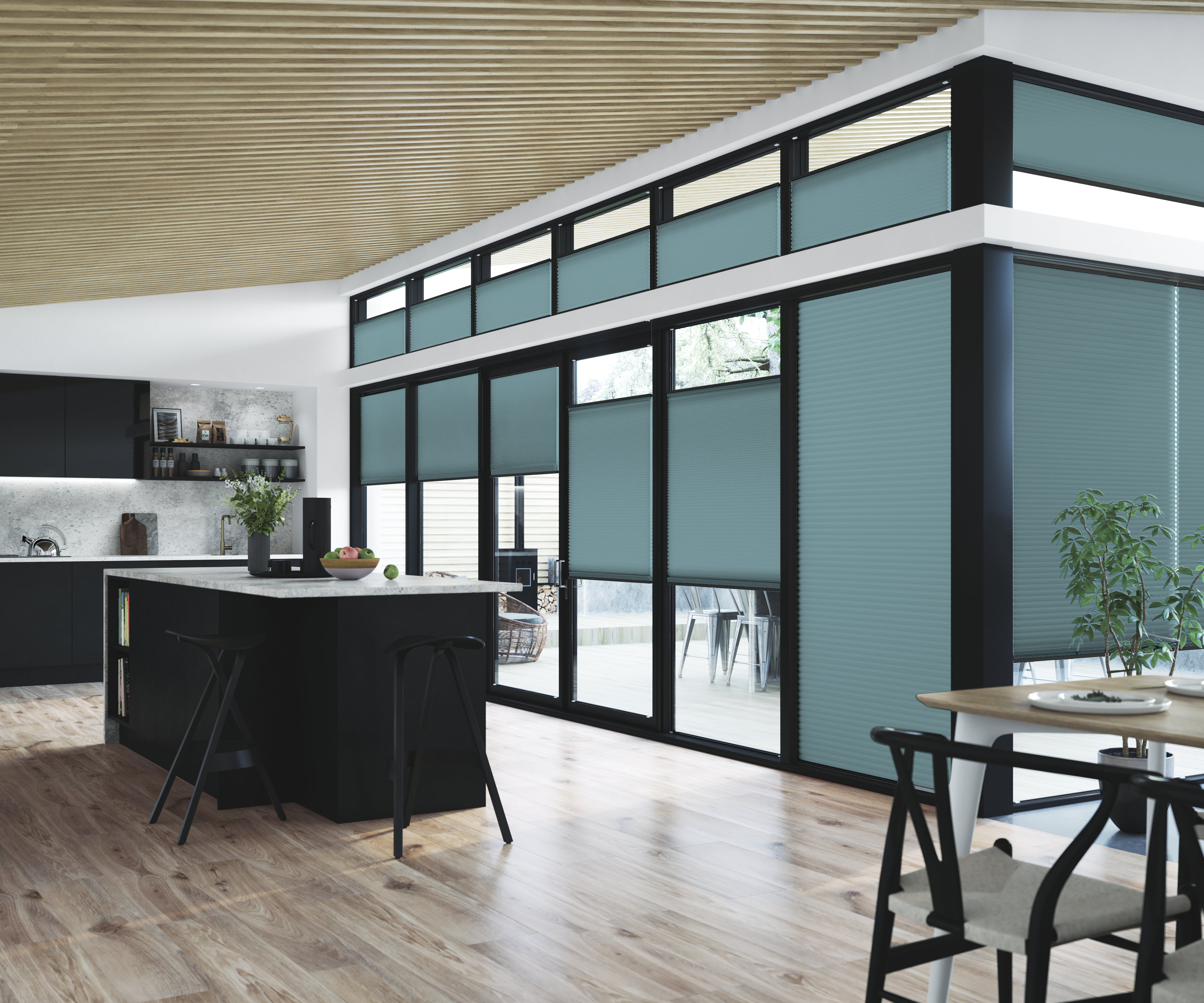 Honingraat Plisségordijn lichtdoorlatend - Luxury teal